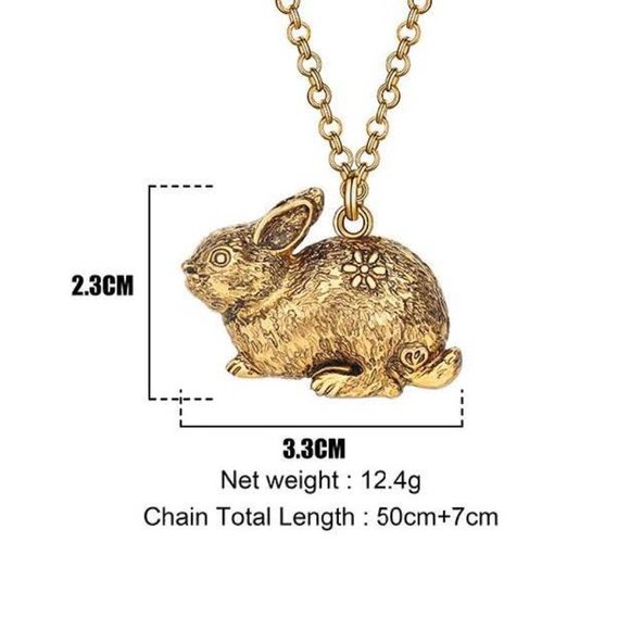 Bunny Rabbit Necklace - Copper Alloy Plated in Antique Gold - 17" chain - Picture 2 of 14